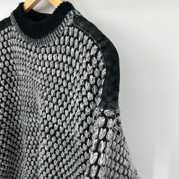 Vintage Chia Sweater 80s 90s Leather Shoulder Patches Men's L Black - Picture 7 of 9